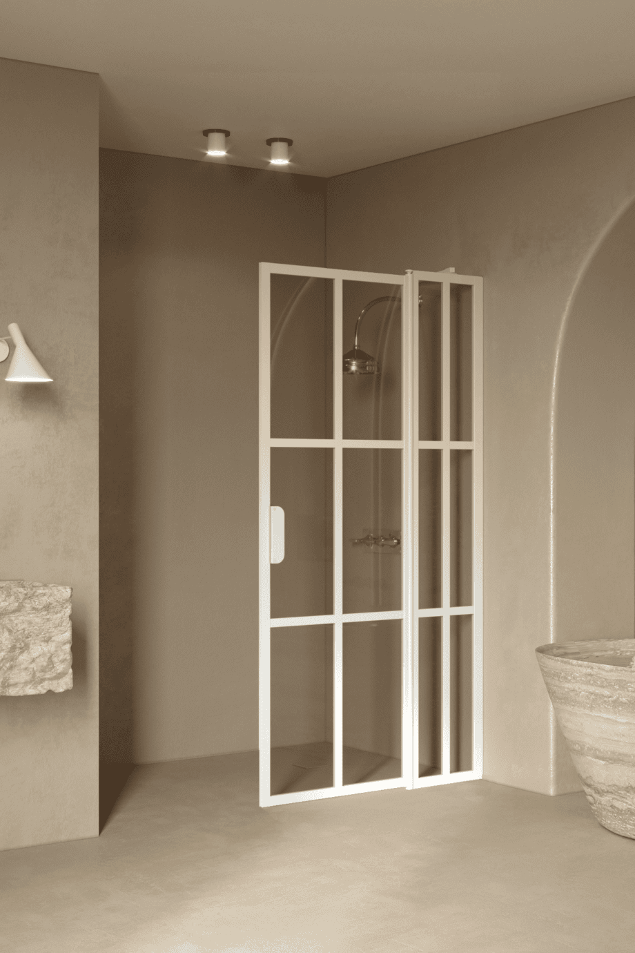 Hinged shower screen with fixed part Hietakari Bläk 739 Paris, white frame, bronze tinted glass Hinged shower screen with fixed part Hietakari Bläk 739 Paris, white frame, bronze tinted glass