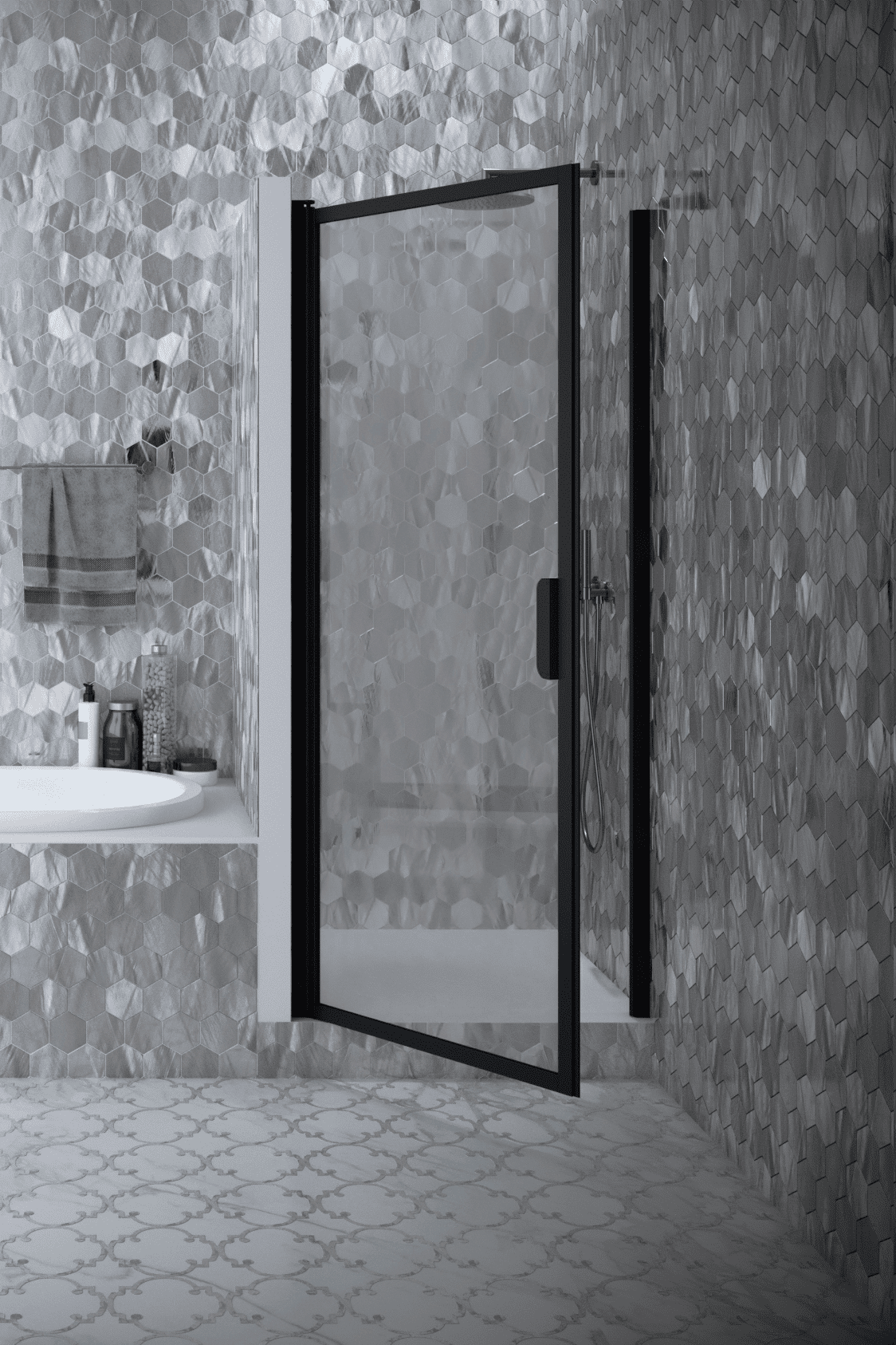 Hinged shower door with wall magnet Hietakari Bläk 788 New York