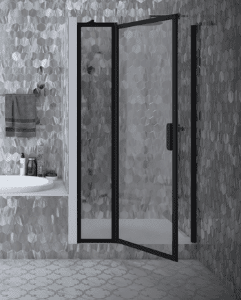 Hinged shower door with fixed part and wall magnet Hietakari Bläk 789 New York
