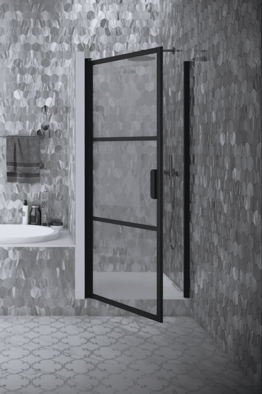 Hinged shower door with wall magnet Hietakari Bläk 790 Tokyo, black frame, clear glass Hinged shower door with wall magnet Hietakari Bläk 790 Tokyo – 4