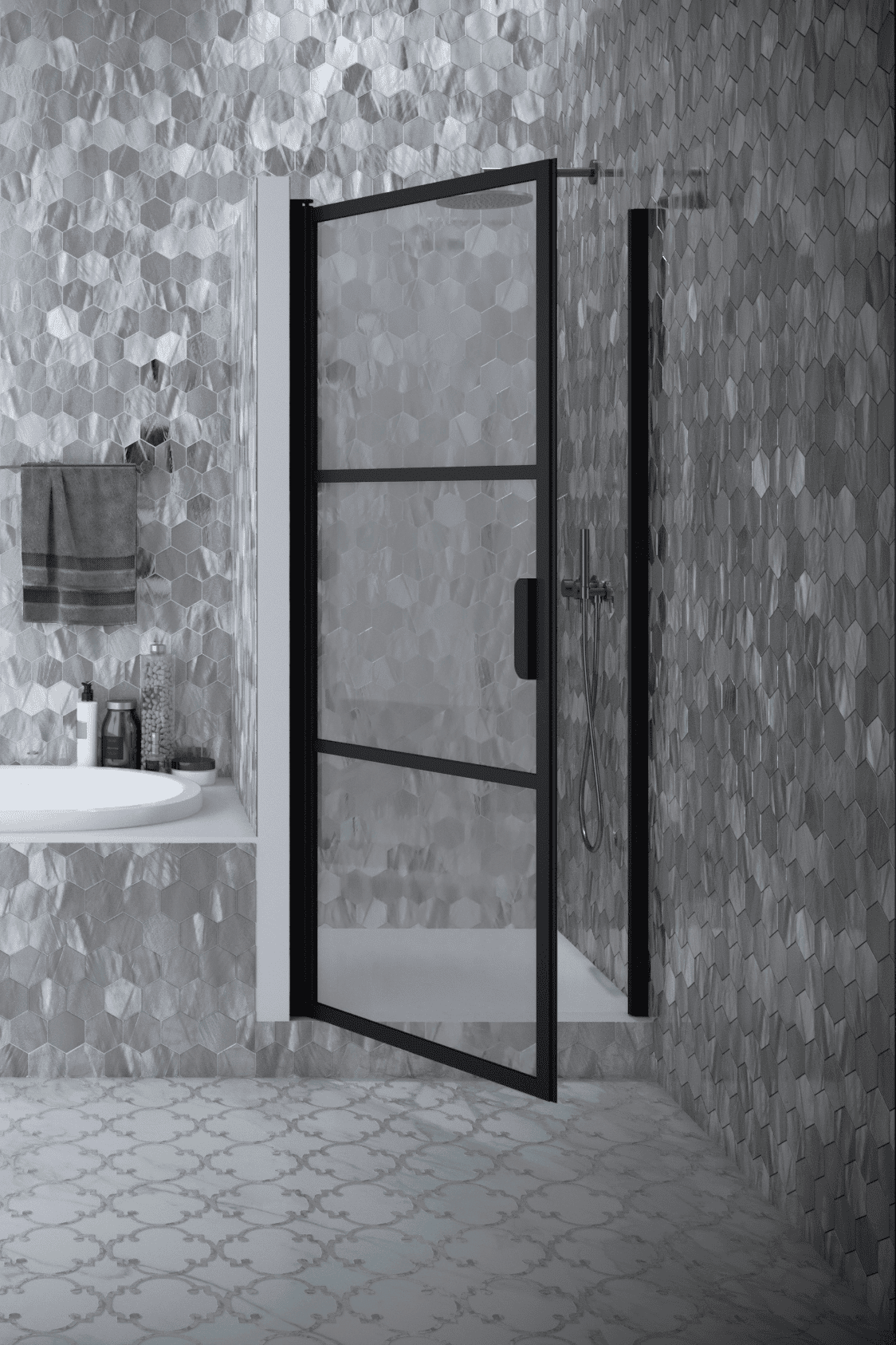 Hinged shower door with wall magnet Hietakari Bläk 790 Tokyo – 4