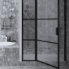 Hinged shower door with fixed part and wall magnet Hietakari Bläk 791 Tokyo, black frame, bronze tinted glass Hinged shower door with fixed part and wall magnet Hietakari Bläk 791 Tokyo, black frame, bronze tinted glass
