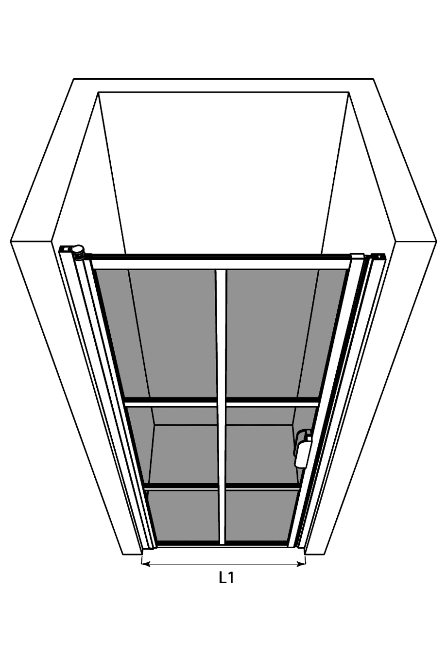 Hinged shower door with wall magnet Hietakari Bläk 792 Paris – 3D drawing Hinged shower door with wall magnet Hietakari Bläk 792 Paris – 3D drawing