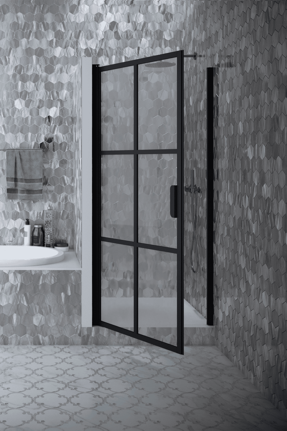 Hinged shower door with wall magnet Hietakari Bläk 792 Paris