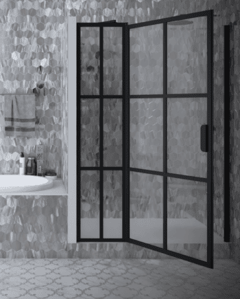 Hinged shower door with fixed part and wall magnet Hietakari Bläk 793 Paris
