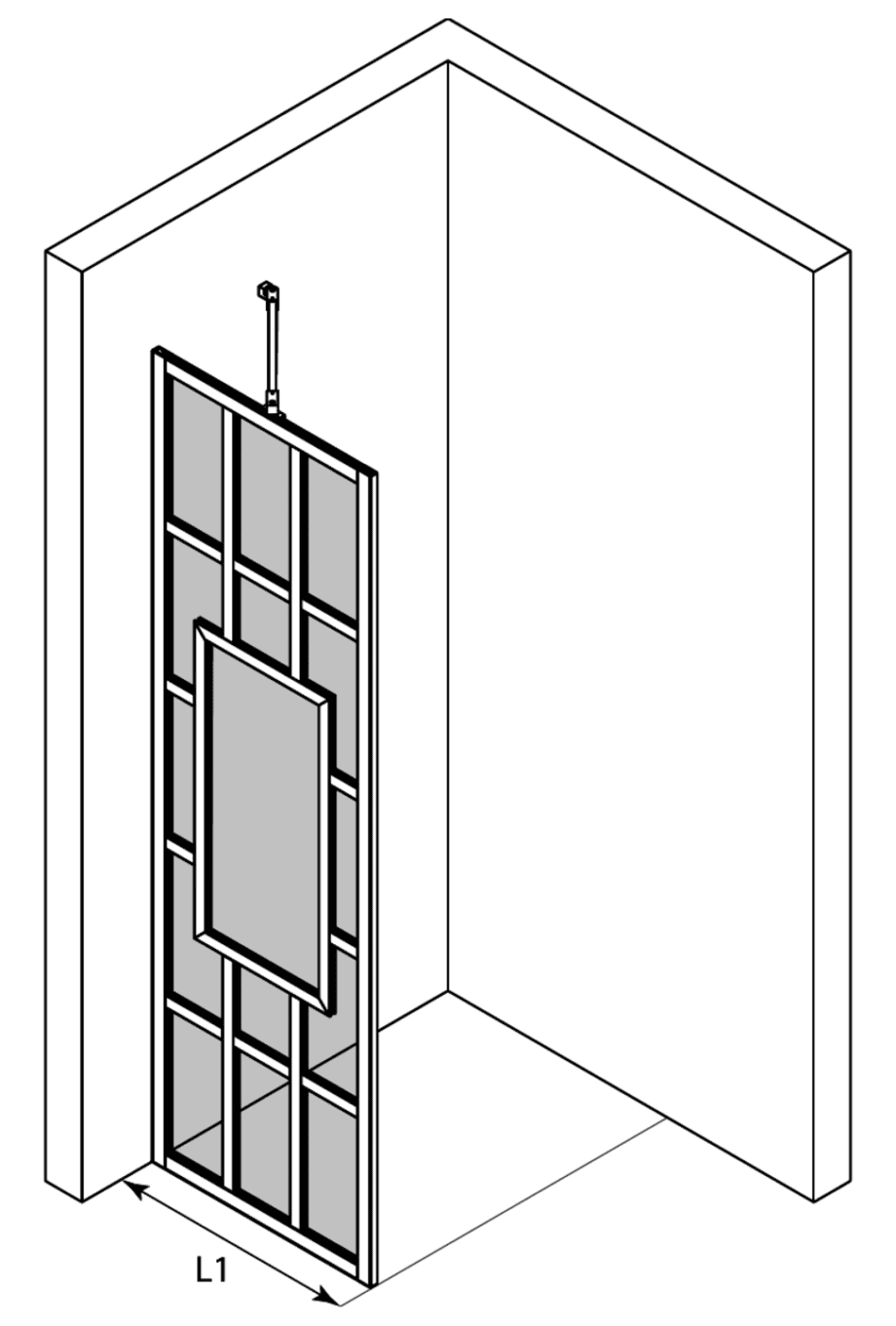 Fixed shower screen Hietakari Bläk 800 Shanghai – 3D drawing Fixed shower screen Hietakari Bläk 800 Shanghai – 3D drawing