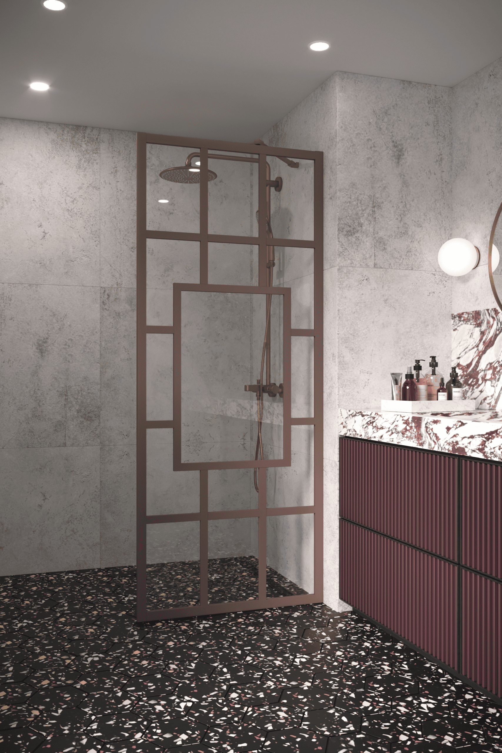 Fixed shower screen Hietakari Bläk 800 Shanghai, Mocha frame, clear glass Fixed shower screen Hietakari Bläk 800 Shanghai, Mocha frame, clear glass