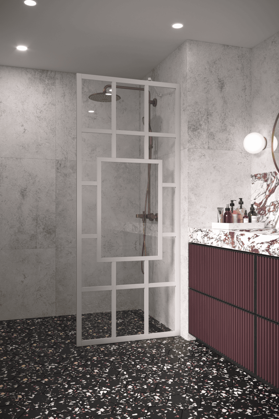 Fixed shower screen Hietakari Bläk 800 Shanghai, white frame, bronze tinted glass Fixed shower screen Hietakari Bläk 800 Shanghai, white frame, bronze tinted glass