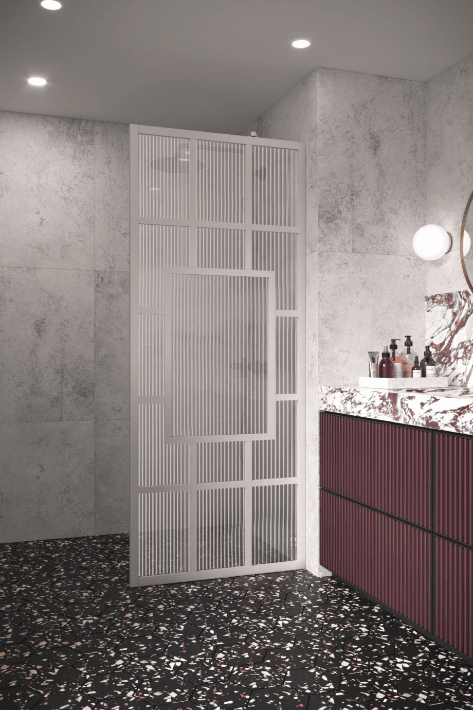 Fixed shower screen Hietakari Bläk 800 Shanghai, white frame, reeded glass Fixed shower screen Hietakari Bläk 800 Shanghai, white frame, reeded glass