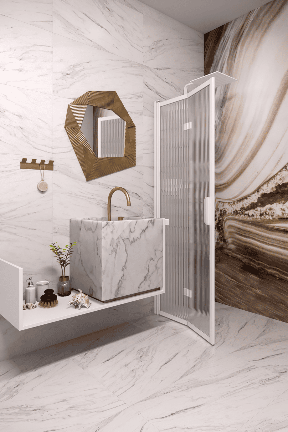 Folding shower screen Hietakari Bläk 881 New York, Cocoa frame, reeded glass Folding shower screen Hietakari Bläk 881 New York, Cocoa frame, reeded glass