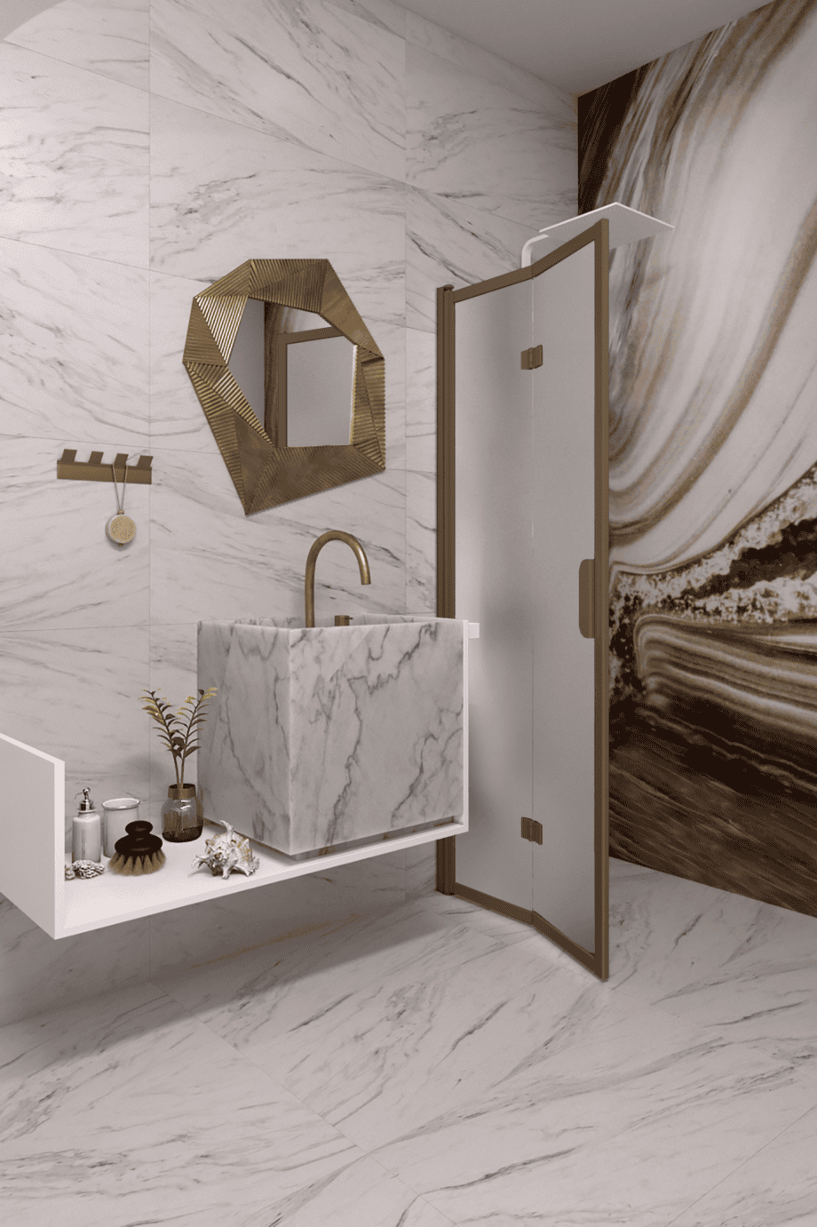 Folding shower screen Hietakari Bläk 881 New York, Mocha frame, satin frosted glass Folding shower screen Hietakari Bläk 881 New York, Mocha frame, satin frosted glass