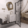 Folding shower screen Hietakari Bläk 881 New York, black frame, bronze tinted glass Folding shower screen Hietakari Bläk 881 New York, black frame, bronze tinted glass