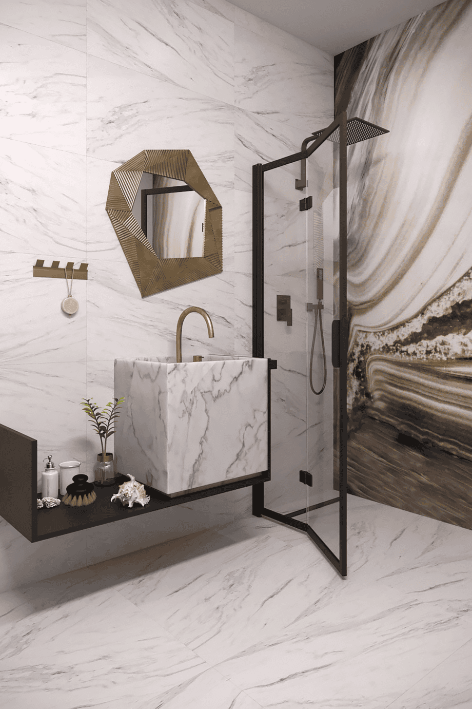 Folding shower screen Hietakari Bläk 881 New York, black frame, bronze tinted glass Folding shower screen Hietakari Bläk 881 New York, black frame, bronze tinted glass