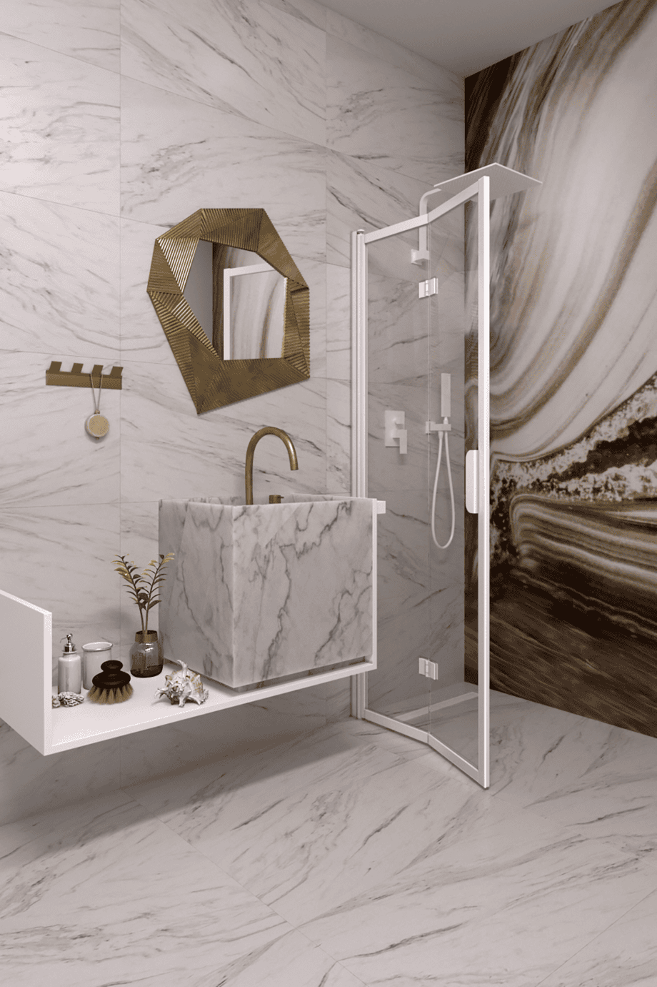 Folding shower screen Hietakari Bläk 881 New York, white frame, clear glass Folding shower screen Hietakari Bläk 881 New York