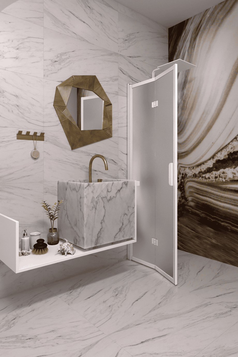 Folding shower screen Hietakari Bläk 881 New York, white frame, satin frosted glass Folding shower screen Hietakari Bläk 881 New York, white frame, satin frosted glass