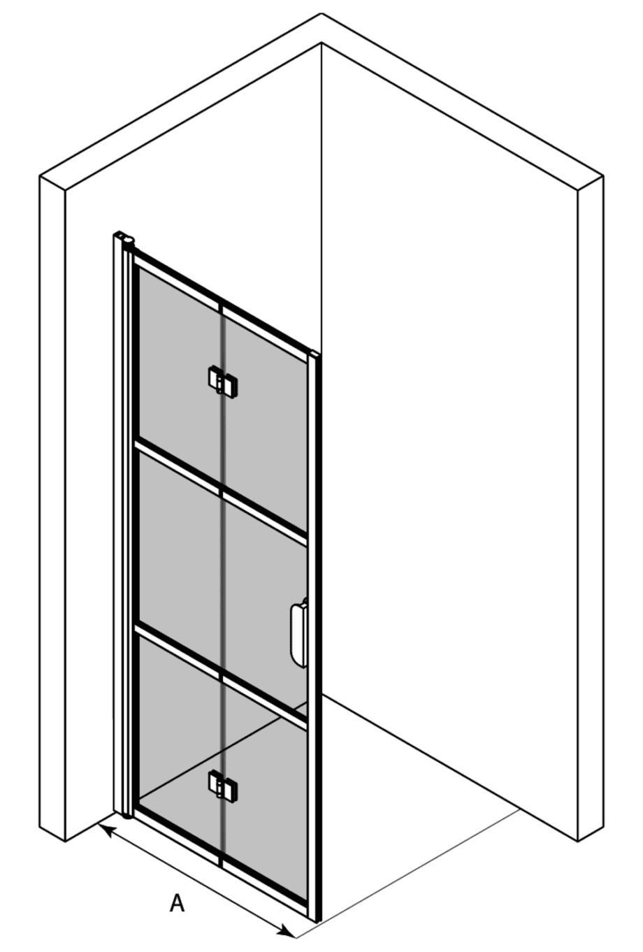 Folding shower screen Hietakari Bläk 882 Tokyo – 3D drawing Folding shower screen Hietakari Bläk 882 Tokyo – 3D drawing