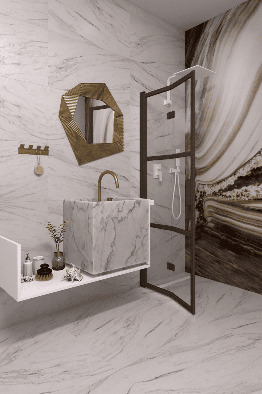 Folding shower screen Hietakari Bläk 882 Tokyo, Cocoa frame, bronze tinted glass Folding shower screen Hietakari Bläk 882 Tokyo, Cocoa frame, bronze tinted glass