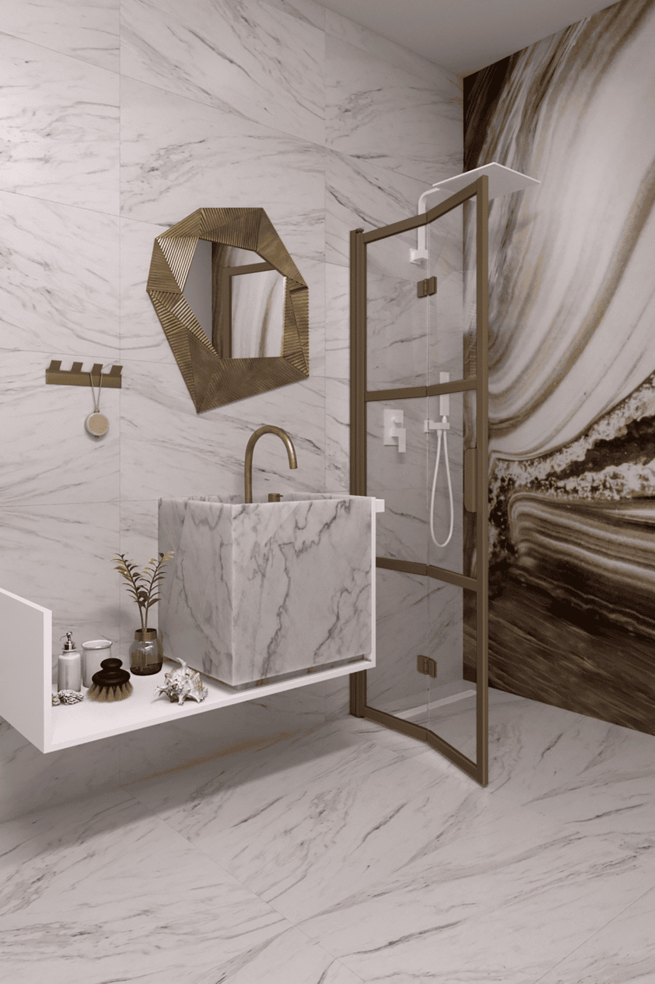 Folding shower screen Hietakari Bläk 882 Tokyo, Mocha frame, grey tinted glass Folding shower screen Hietakari Bläk 882 Tokyo, Mocha frame, grey tinted glass