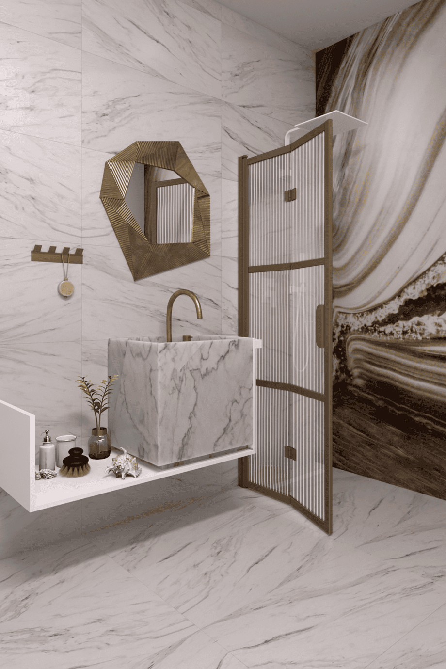 Folding shower screen Hietakari Bläk 882 Tokyo, Mocha frame, reeded glass Folding shower screen Hietakari Bläk 882 Tokyo, Mocha frame, reeded glass