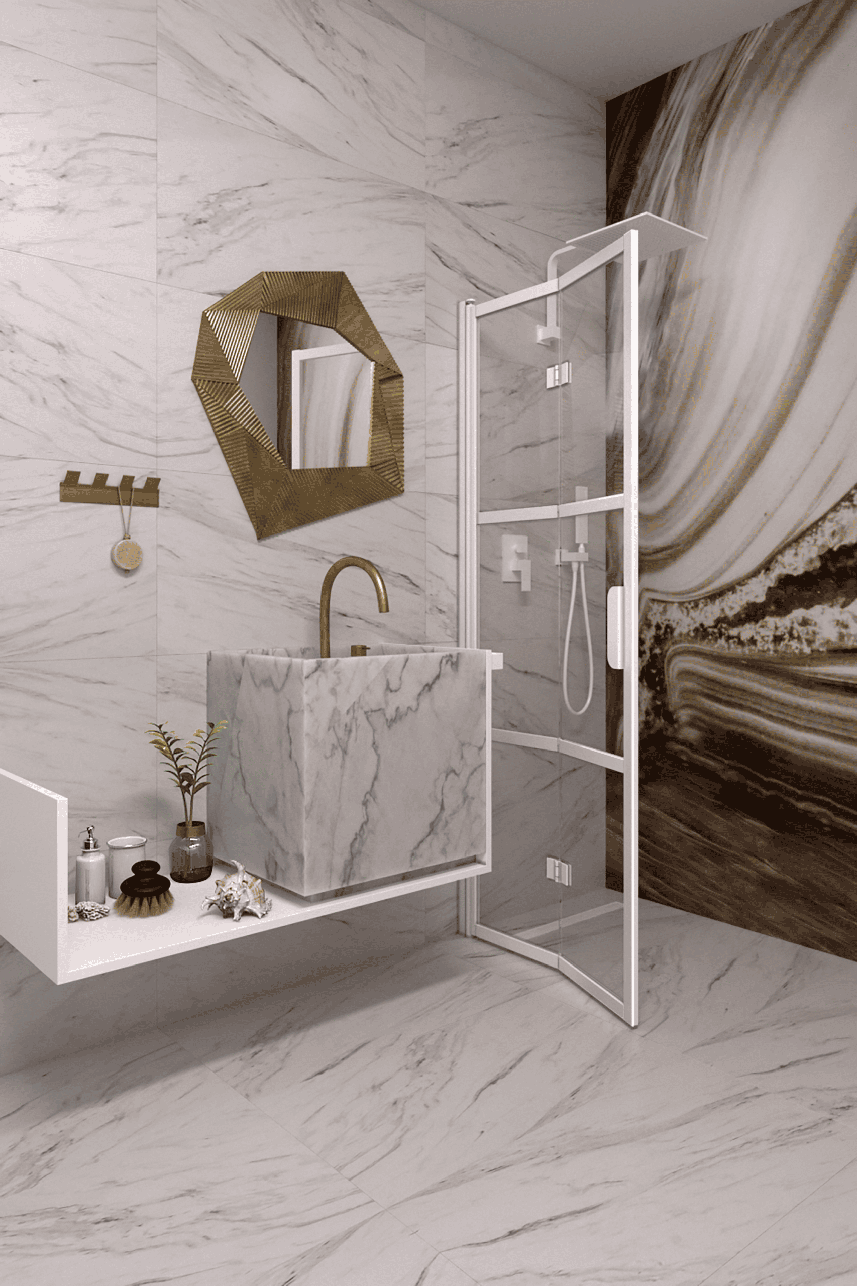 Folding shower screen Hietakari Bläk 882 Tokyo