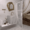 Folding shower screen Hietakari Bläk 882 Tokyo, white frame, satin frosted glass Folding shower screen Hietakari Bläk 882 Tokyo, white frame, satin frosted glass