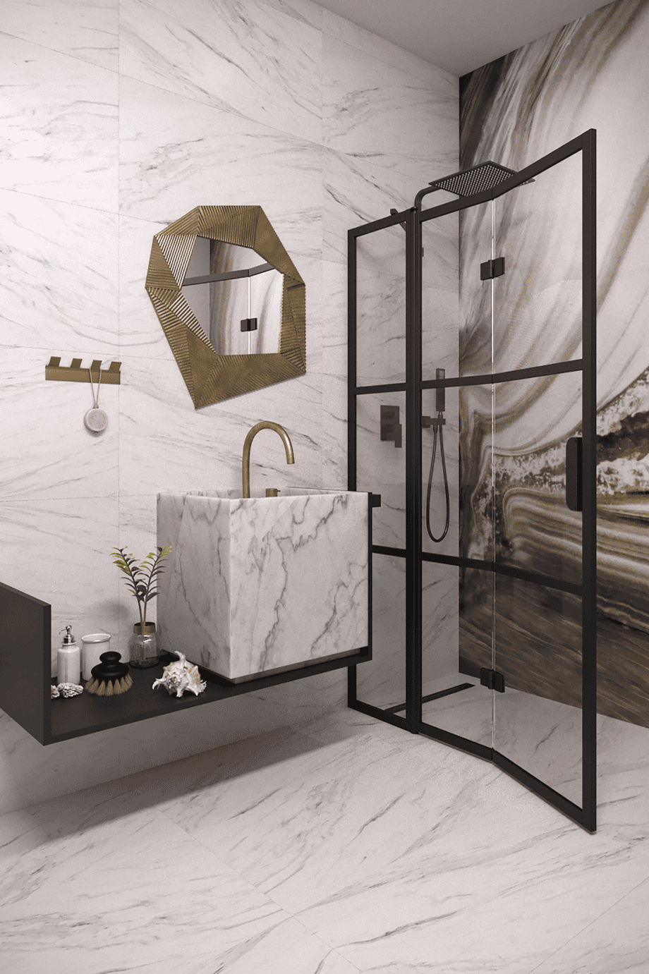 Hinged shower screen with fixed part Hietakari Bläk 885 Tokyo, Sand frame, grey tinted glass Hinged shower screen with fixed part Hietakari Bläk 885 Tokyo, Sand frame, grey tinted glass