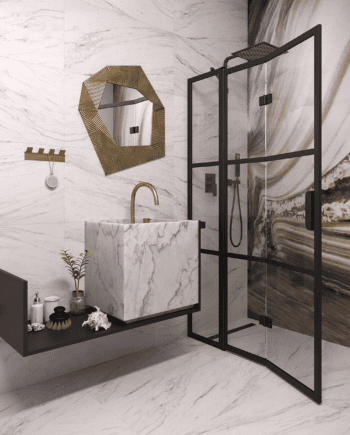 Hinged shower screen with fixed part Hietakari Bläk 885 Tokyo