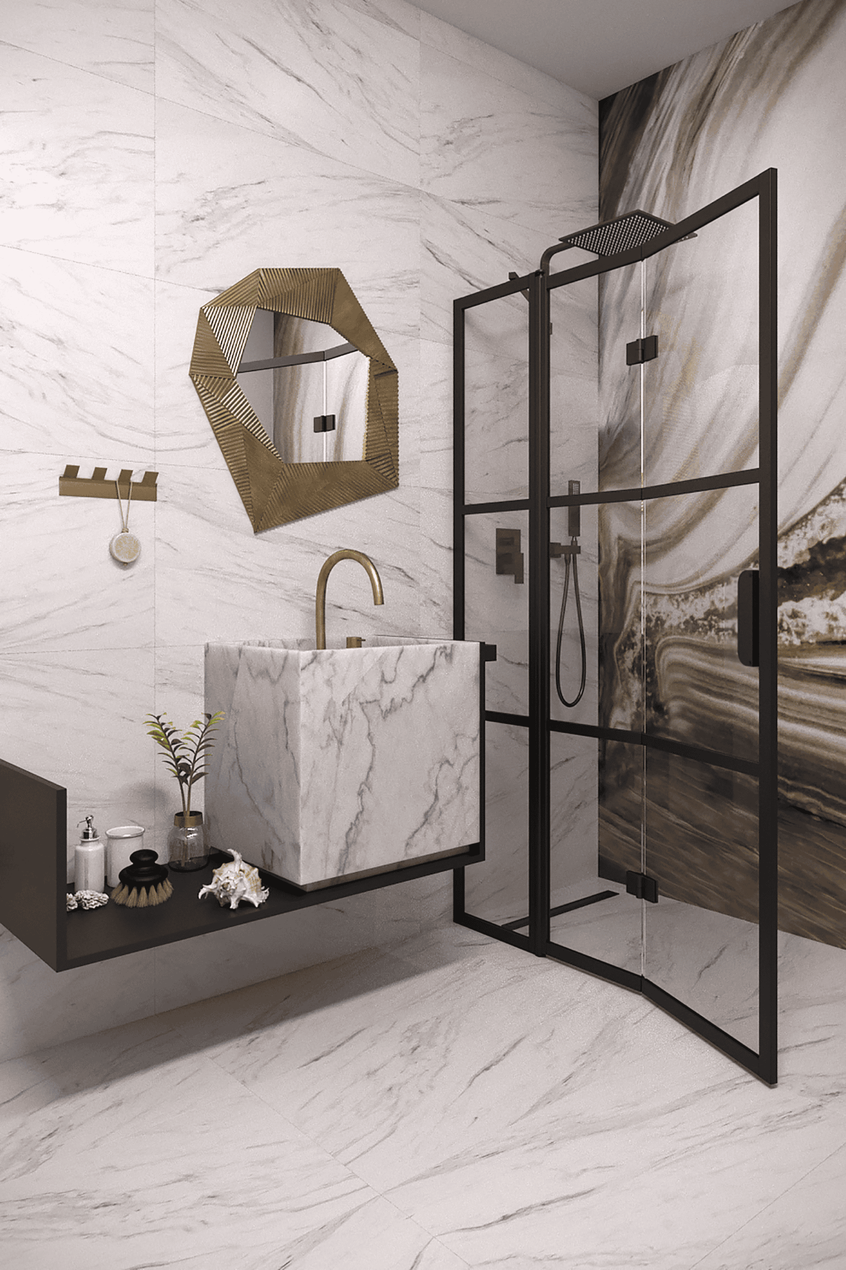 Hinged shower screen with fixed part Hietakari Bläk 885 Tokyo