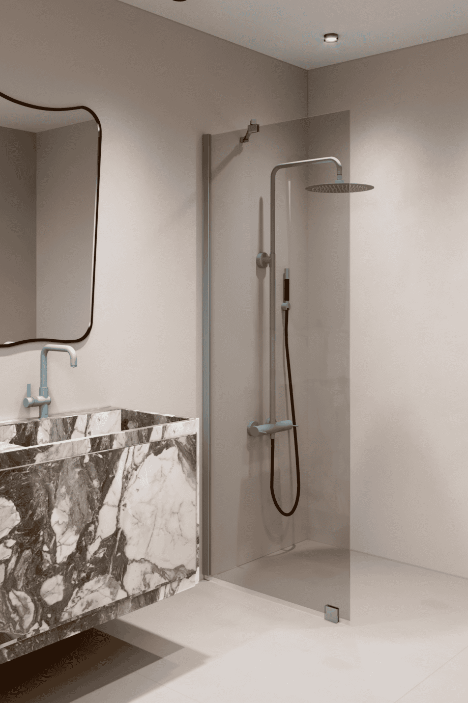 Fixed shower screen Hietakari Forma 301, aluminium frame, grey tinted glass Fixed shower screen Hietakari Forma 301, aluminium frame, grey tinted glass