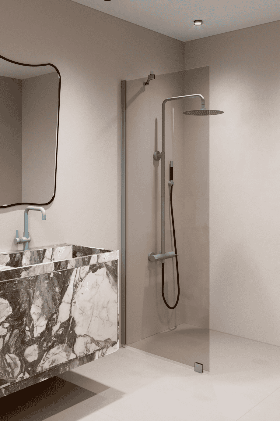 Fixed shower screen Hietakari Forma 301, aluminium frame, bronze tinted glass Fixed shower screen Hietakari Forma 301, aluminium frame, bronze tinted glass