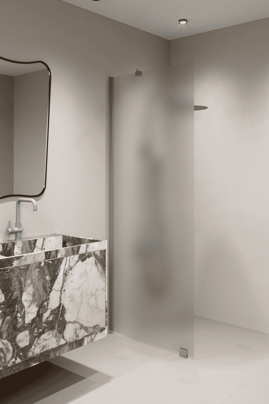 Fixed shower screen Hietakari Forma 301, aluminium frame, satin frosted glass Fixed shower screen Hietakari Forma 301, aluminium frame, satin frosted glass