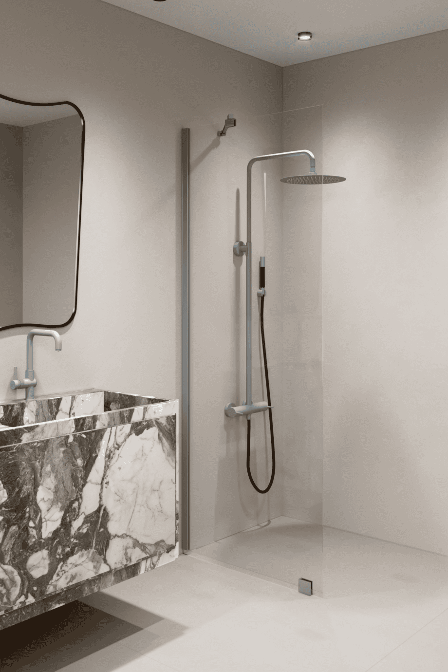Fixed shower screen Hietakari Forma 301, aluminium frame, super bright glass Fixed shower screen Hietakari Forma 301, aluminium frame, super bright glass