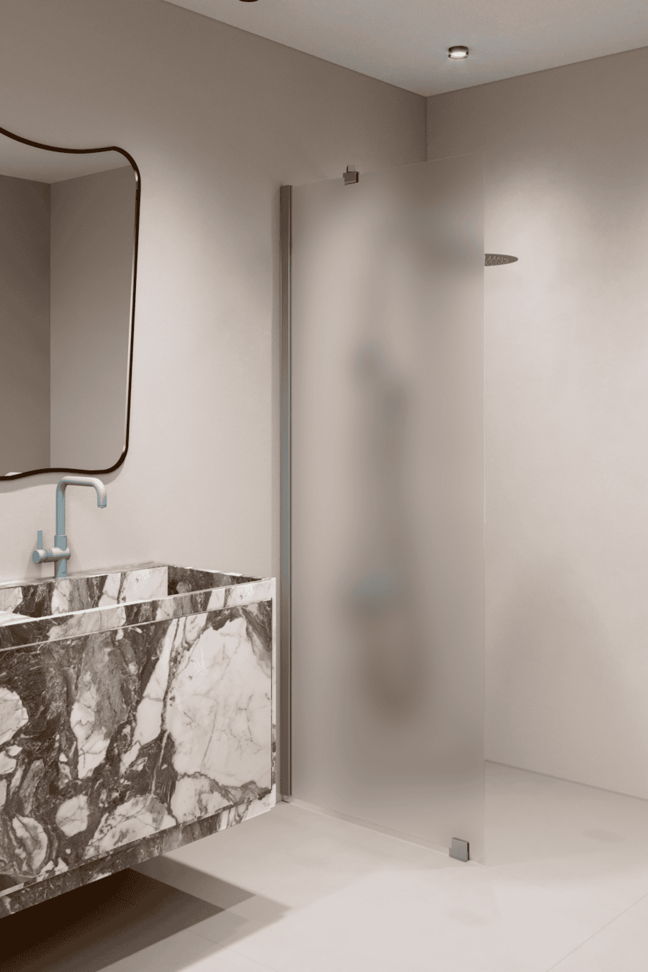 Fixed shower screen Hietakari Forma 301, aluminium frame, super bright satin glass Fixed shower screen Hietakari Forma 301, aluminium frame, super bright satin glass