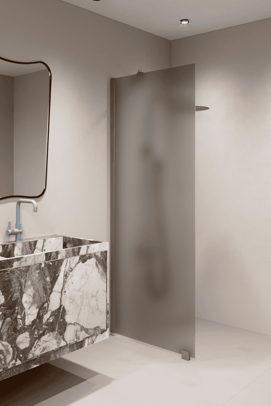 Fixed shower screen Hietakari Forma 301, Mocha frame, grey satin glass Fixed shower screen Hietakari Forma 301, Mocha frame, grey satin glass