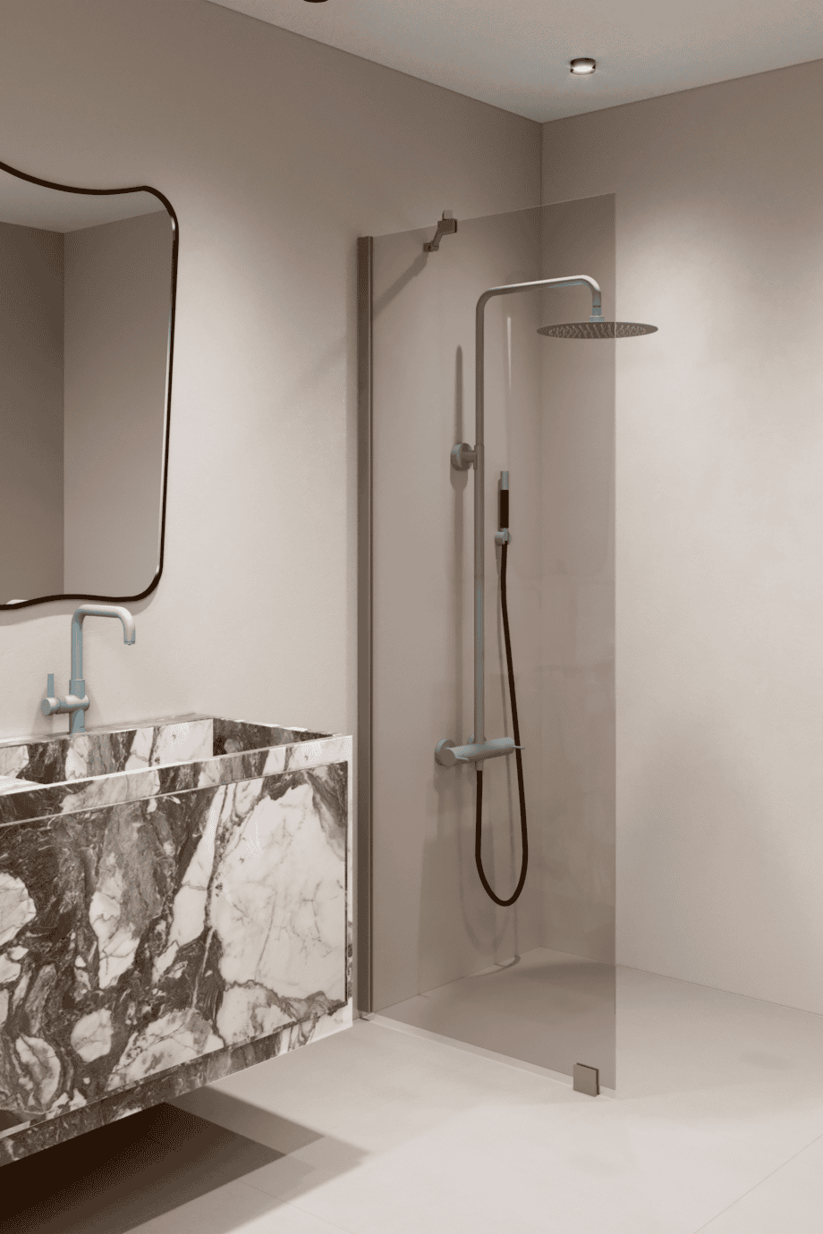 Fixed shower screen Hietakari Forma 301, Mocha frame, bronze tinted glass Fixed shower screen Hietakari Forma 301, Mocha frame, bronze tinted glass