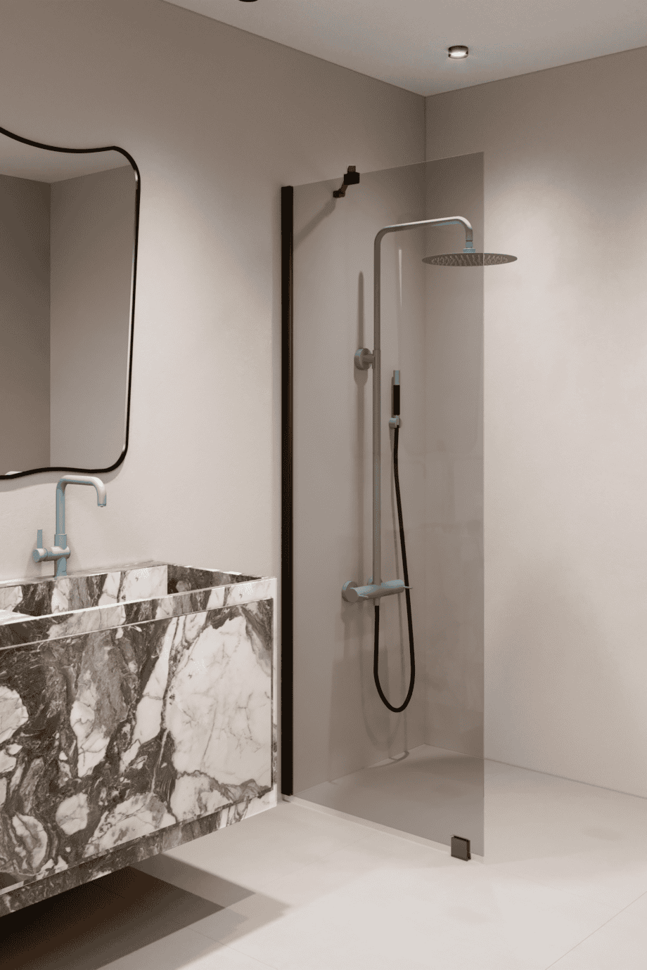 Fixed shower screen Hietakari Forma 301, black frame, grey tinted glass Fixed shower screen Hietakari Forma 301, black frame, grey tinted glass