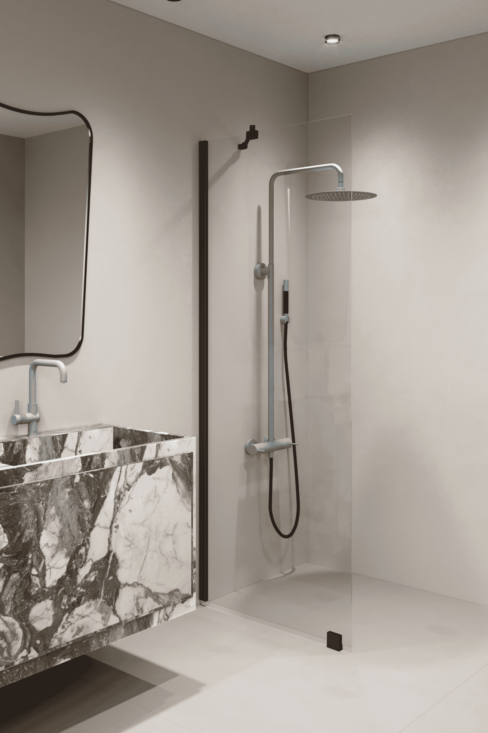 Fixed shower screen Hietakari Forma 301, black frame, clear glass Fixed shower screen Hietakari Forma 301, black frame, clear glass