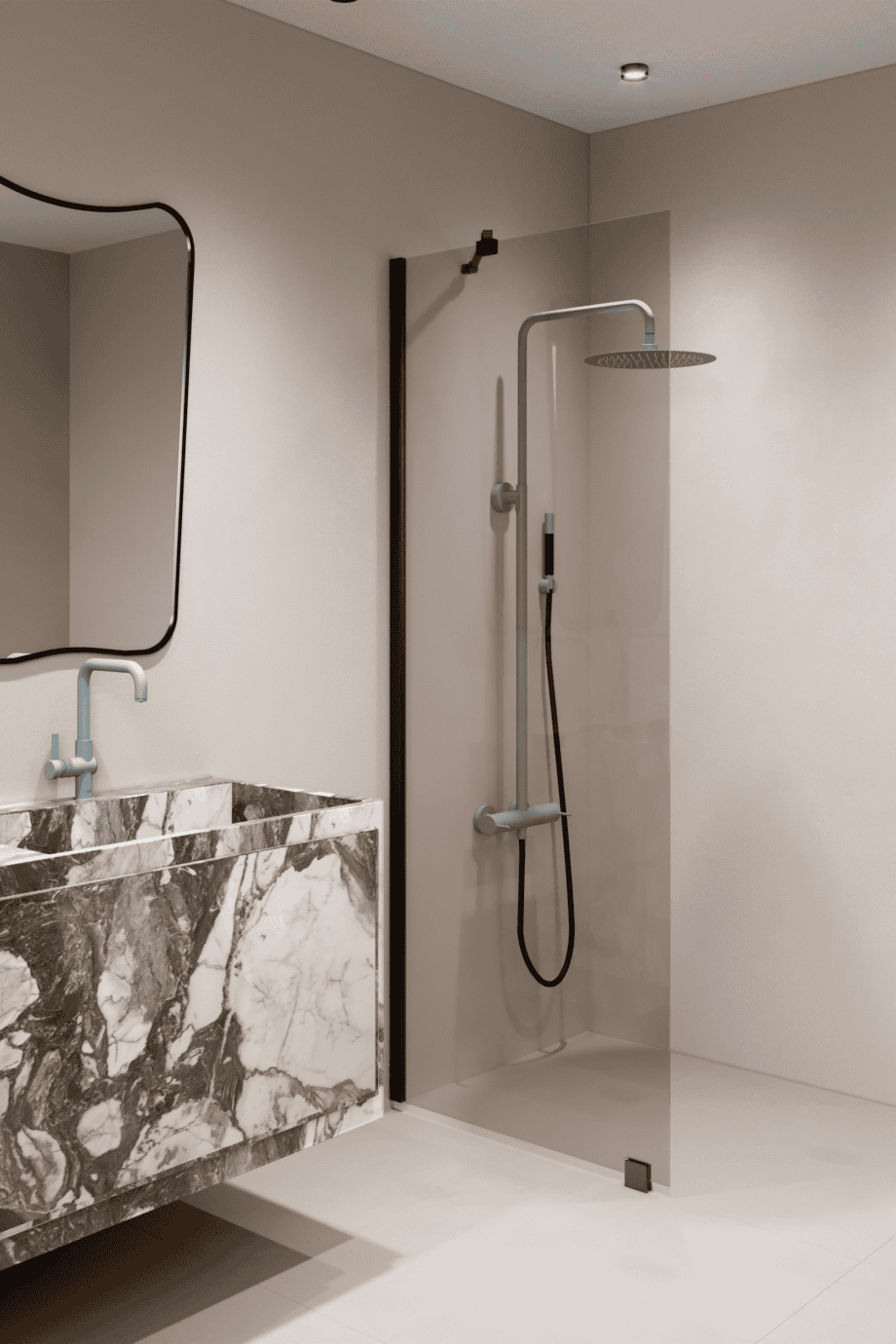 Fixed shower screen Hietakari Forma 301, black frame, bronze tinted glass Fixed shower screen Hietakari Forma 301, black frame, bronze tinted glass