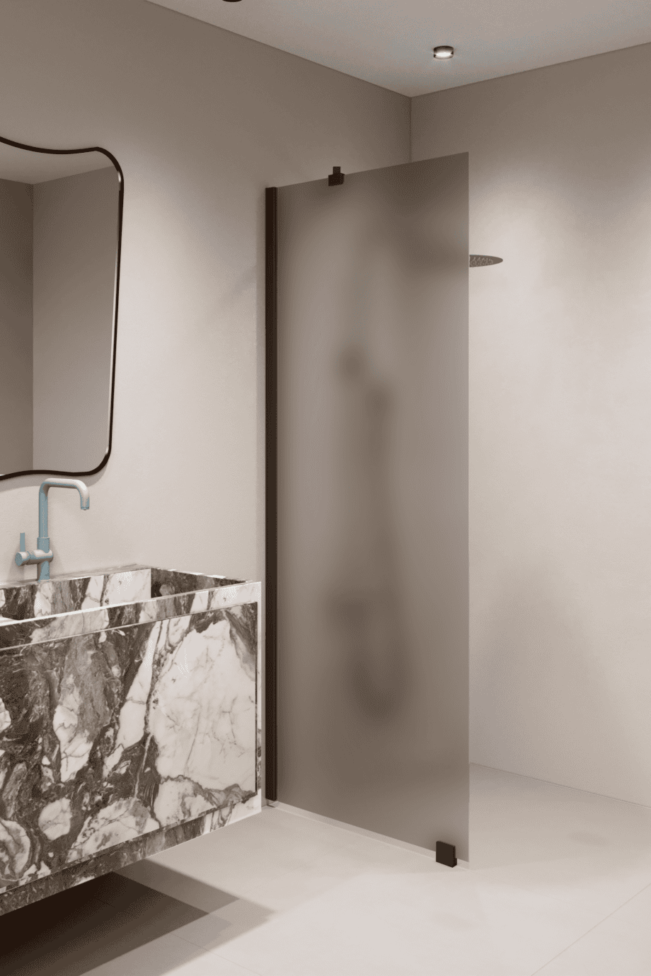 Fixed shower screen Hietakari Forma 301, black frame, brown satin glass Fixed shower screen Hietakari Forma 301, black frame, brown satin glass