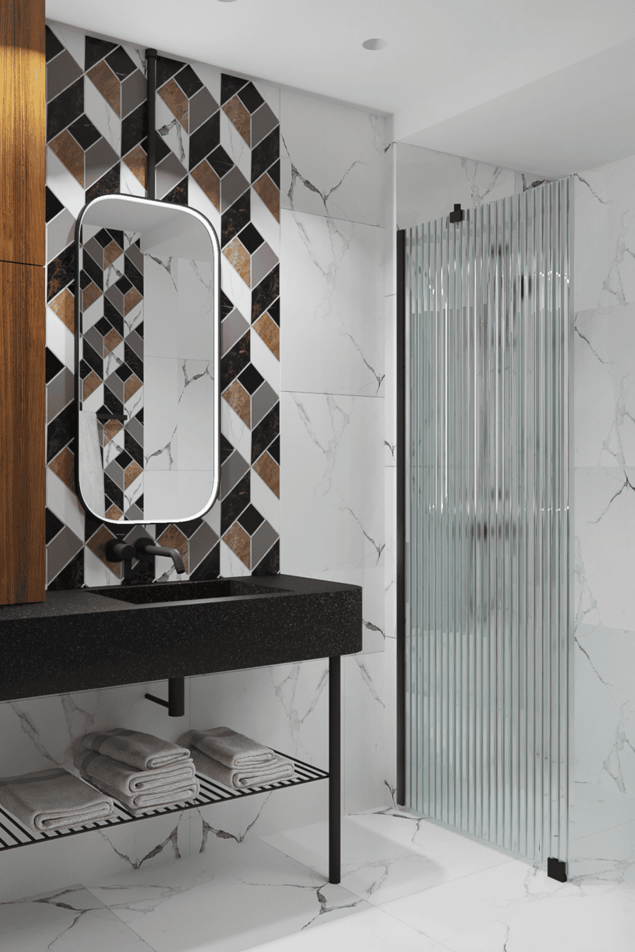 Fixed shower screen Hietakari Forma 301, black frame, reeded glass Fixed shower screen Hietakari Forma 301, black frame, reeded glass