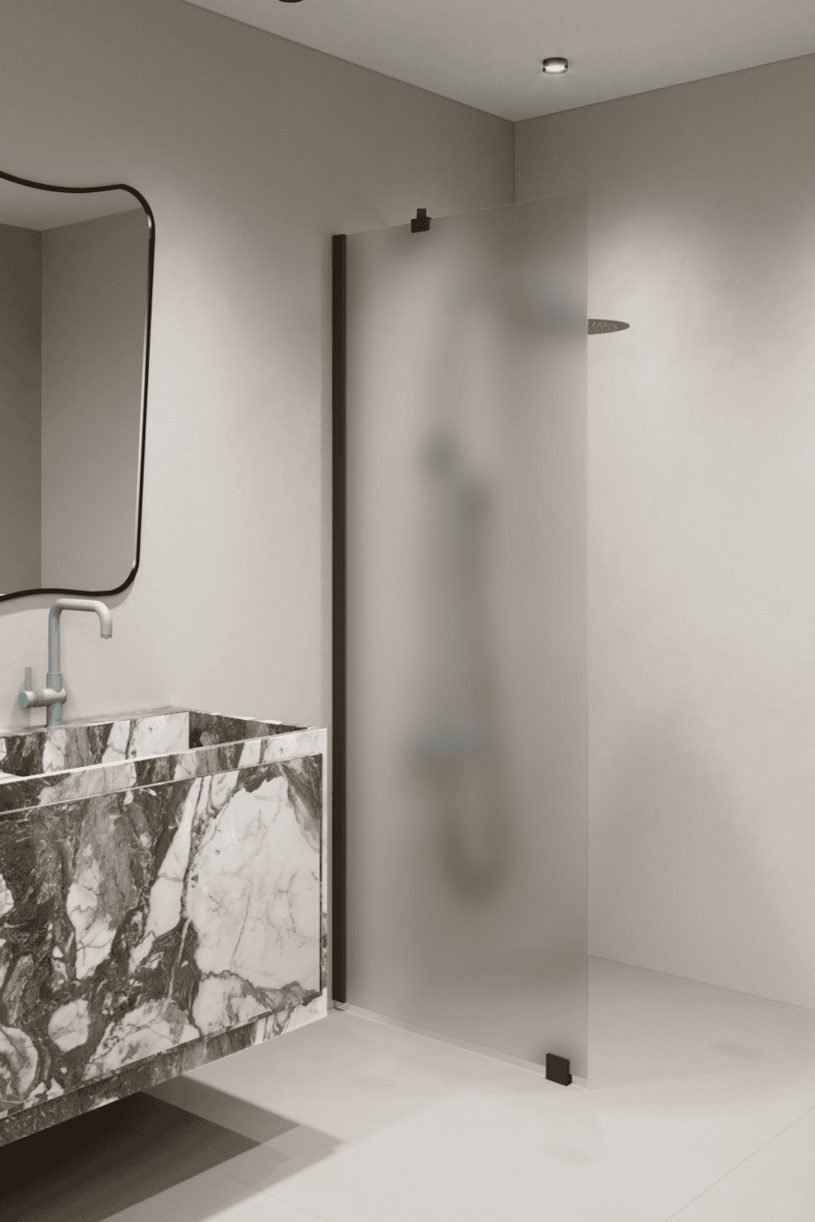 Fixed shower screen Hietakari Forma 301, black frame, satin frosted glass Fixed shower screen Hietakari Forma 301, black frame, satin frosted glass