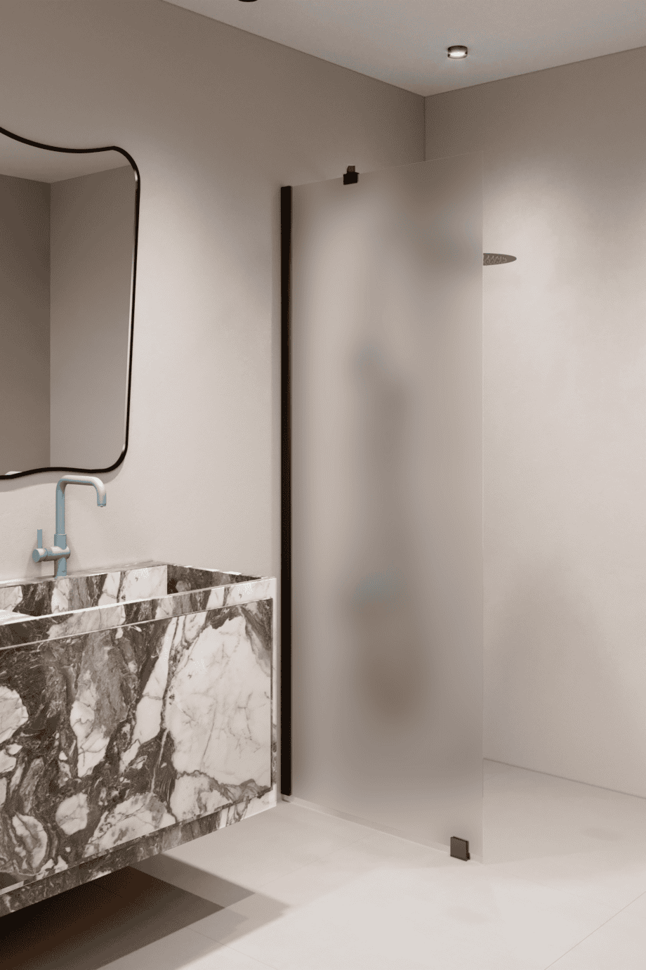 Fixed shower screen Hietakari Forma 301, black frame, super bright satin glass Fixed shower screen Hietakari Forma 301, black frame, super bright satin glass