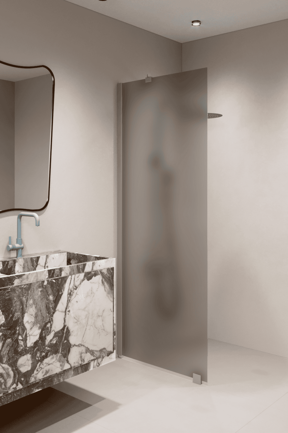 Fixed shower screen Hietakari Forma 301, Sand frame, grey satin glass Fixed shower screen Hietakari Forma 301, Sand frame, grey satin glass