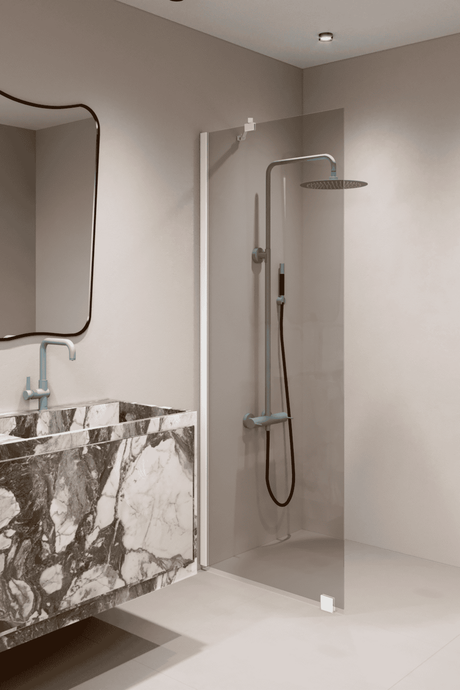 Fixed shower screen Hietakari Forma 301, white frame, grey tinted glass Fixed shower screen Hietakari Forma 301, white frame, grey tinted glass