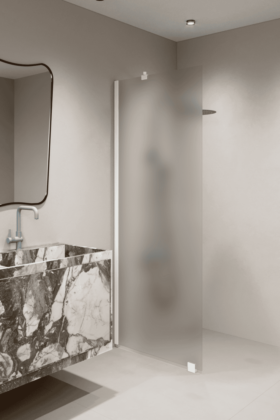 Fixed shower screen Hietakari Forma 301, white frame, satin frosted glass Fixed shower screen Hietakari Forma 301, white frame, satin frosted glass