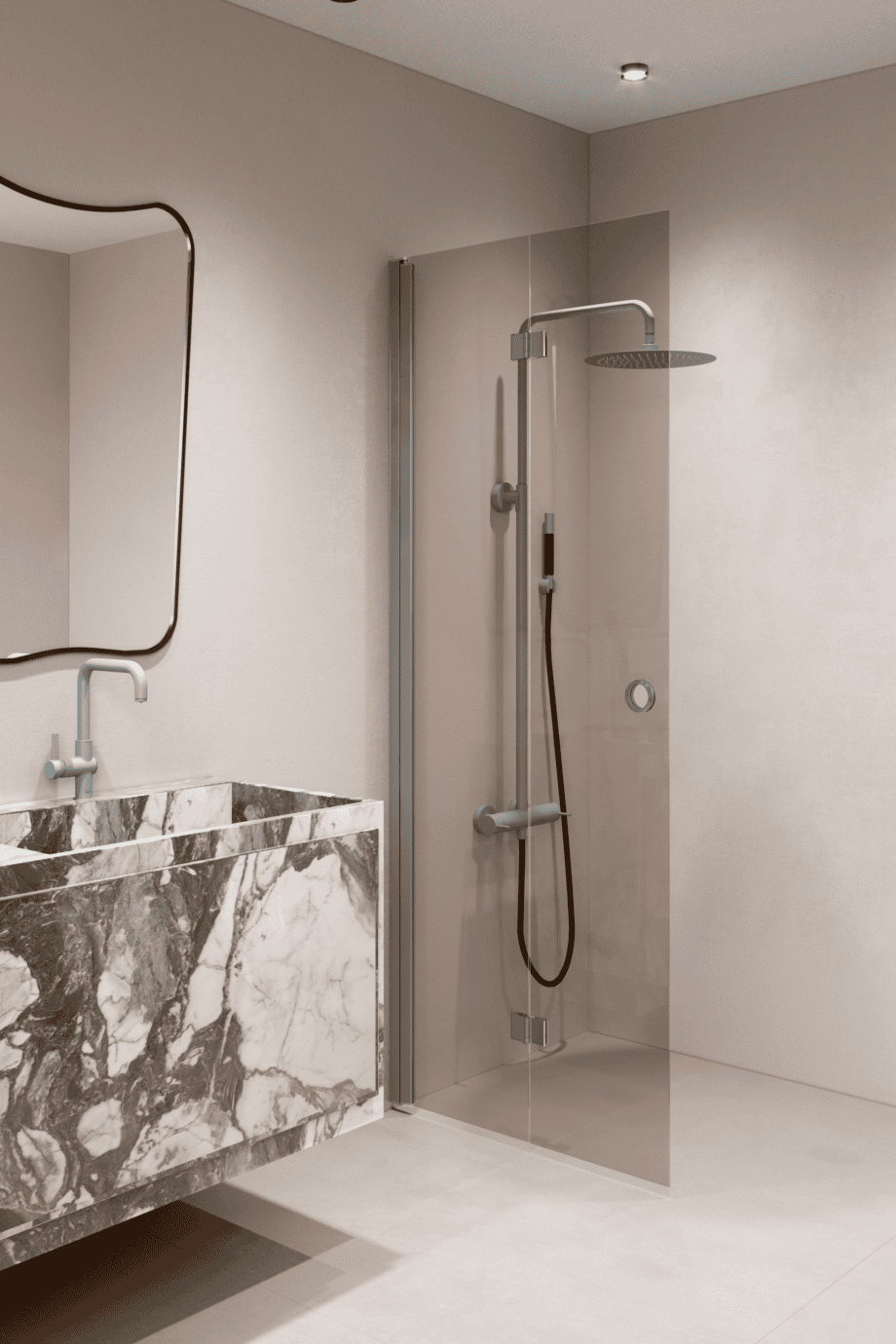 Folding shower screen Hietakari Forma 303, aluminium frame, bronze tinted glass Folding shower screen Hietakari Forma 303, aluminium frame, bronze tinted glass