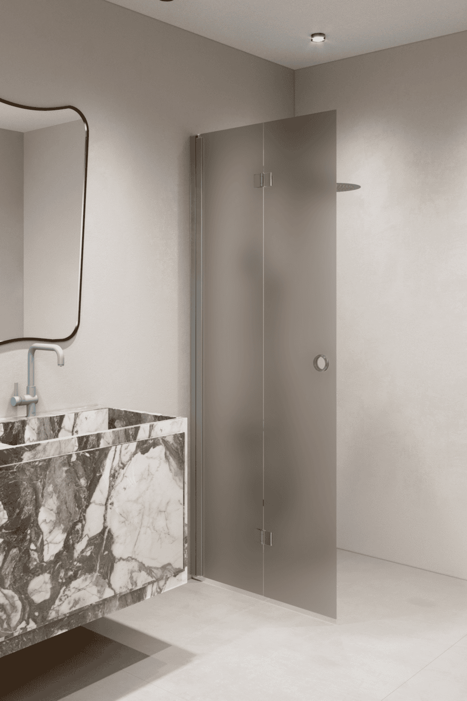 Folding shower screen Hietakari Forma 303, aluminium frame, brown satin glass Folding shower screen Hietakari Forma 303, aluminium frame, brown satin glass