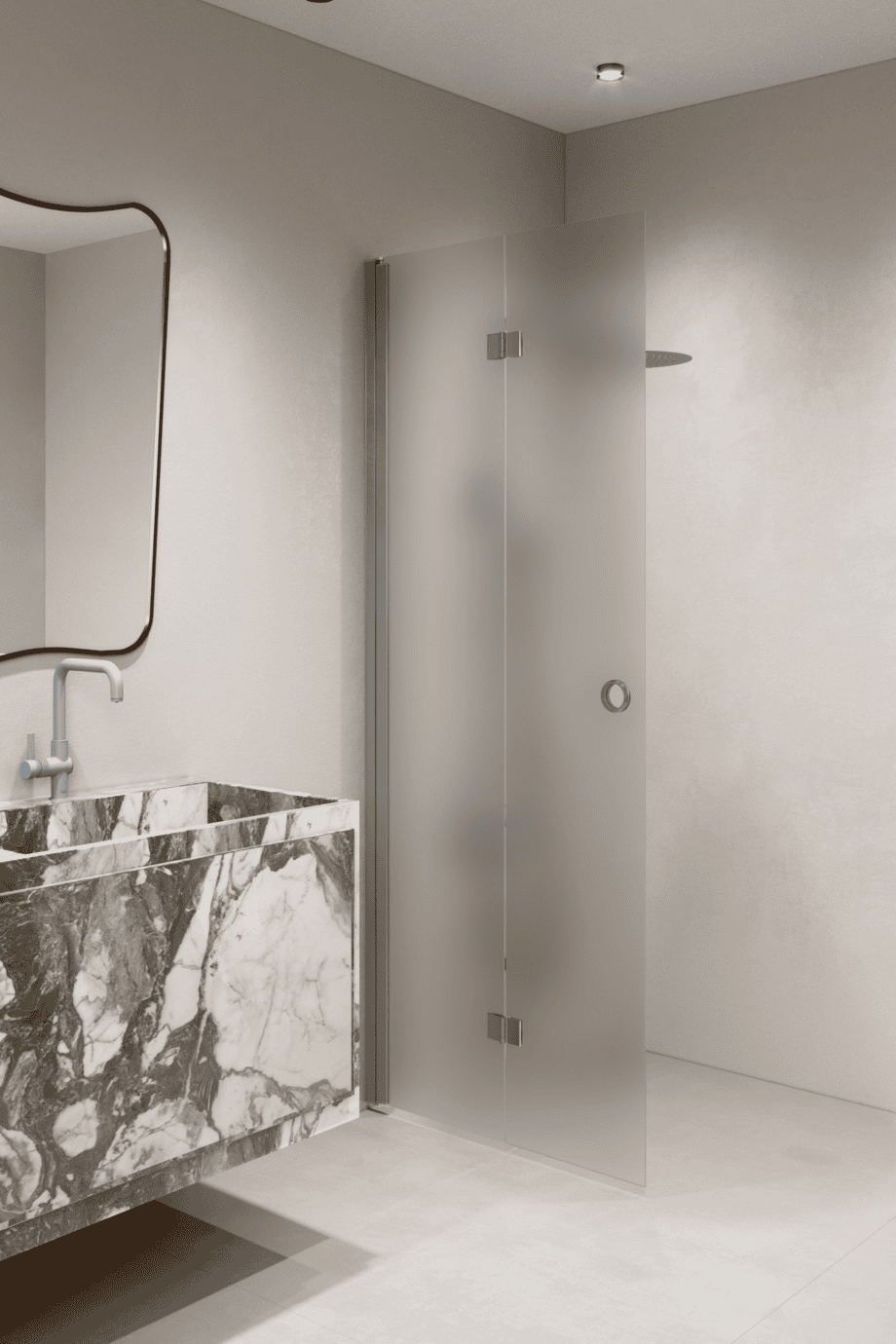 Folding shower screen Hietakari Forma 303, aluminium frame, satin frosted glass Folding shower screen Hietakari Forma 303, aluminium frame, satin frosted glass