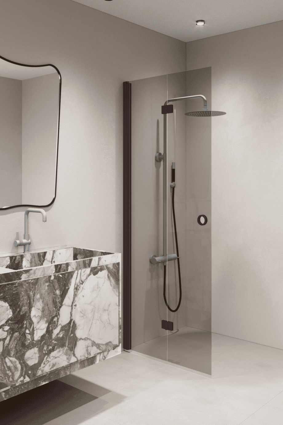 Folding shower screen Hietakari Forma 303, Cocoa frame, grey tinted glass Folding shower screen Hietakari Forma 303, Cocoa frame, grey tinted glass
