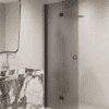 Folding shower screen Hietakari Forma 303, Cocoa frame, grey satin glass Folding shower screen Hietakari Forma 303, Cocoa frame, grey satin glass